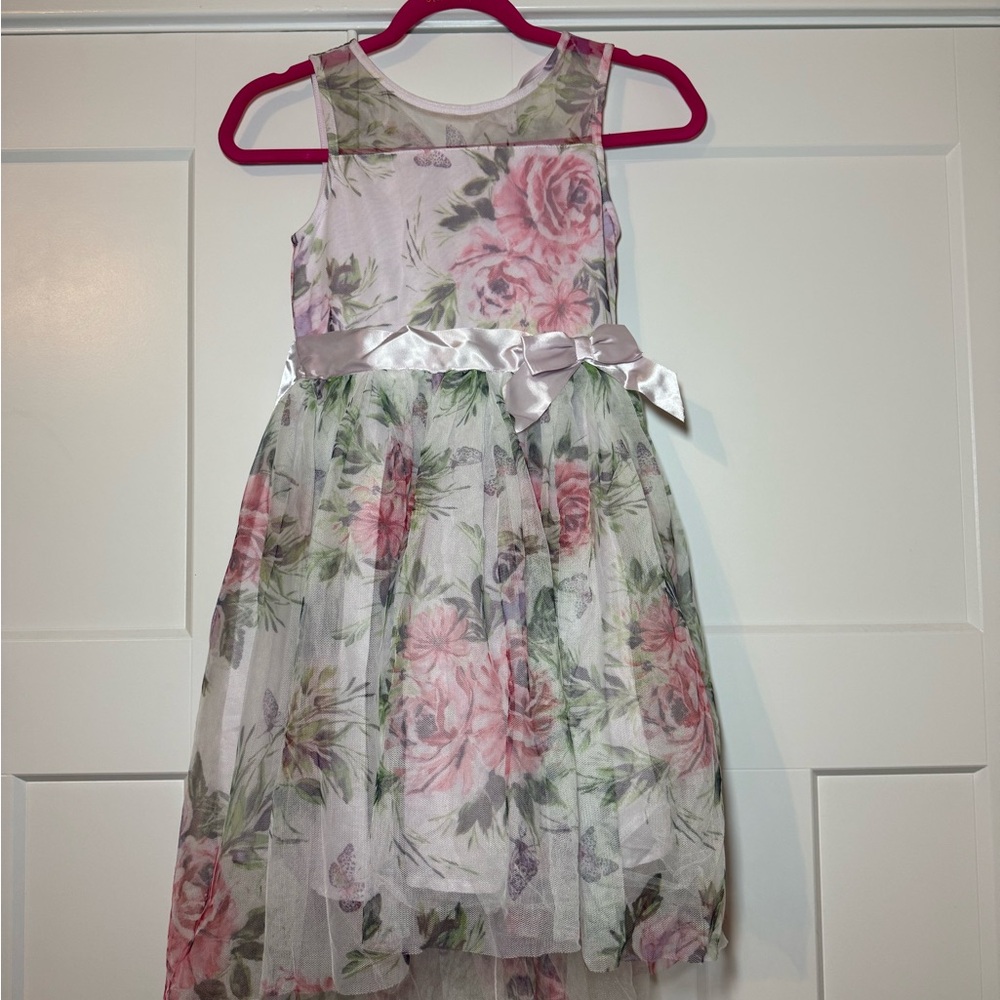 Zunie Floral Kids Dress with Pink and Green Hues